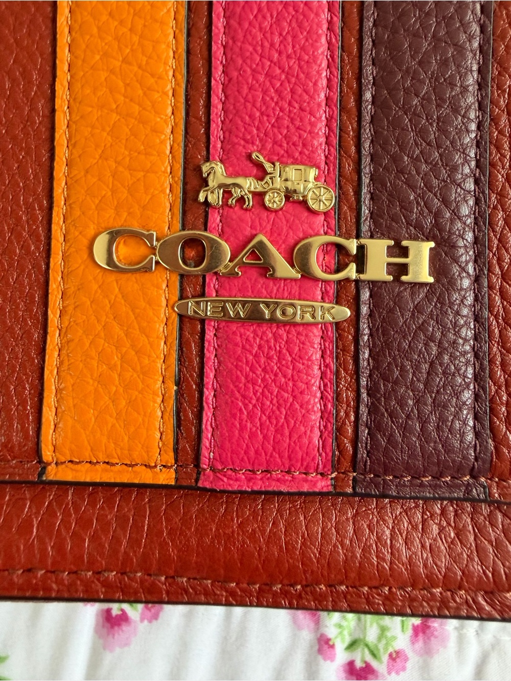 COACH Brown Leather Crossbody with Orange, Pink & Burgundy Stripes-Jes Messenger - Picture 2 of 9